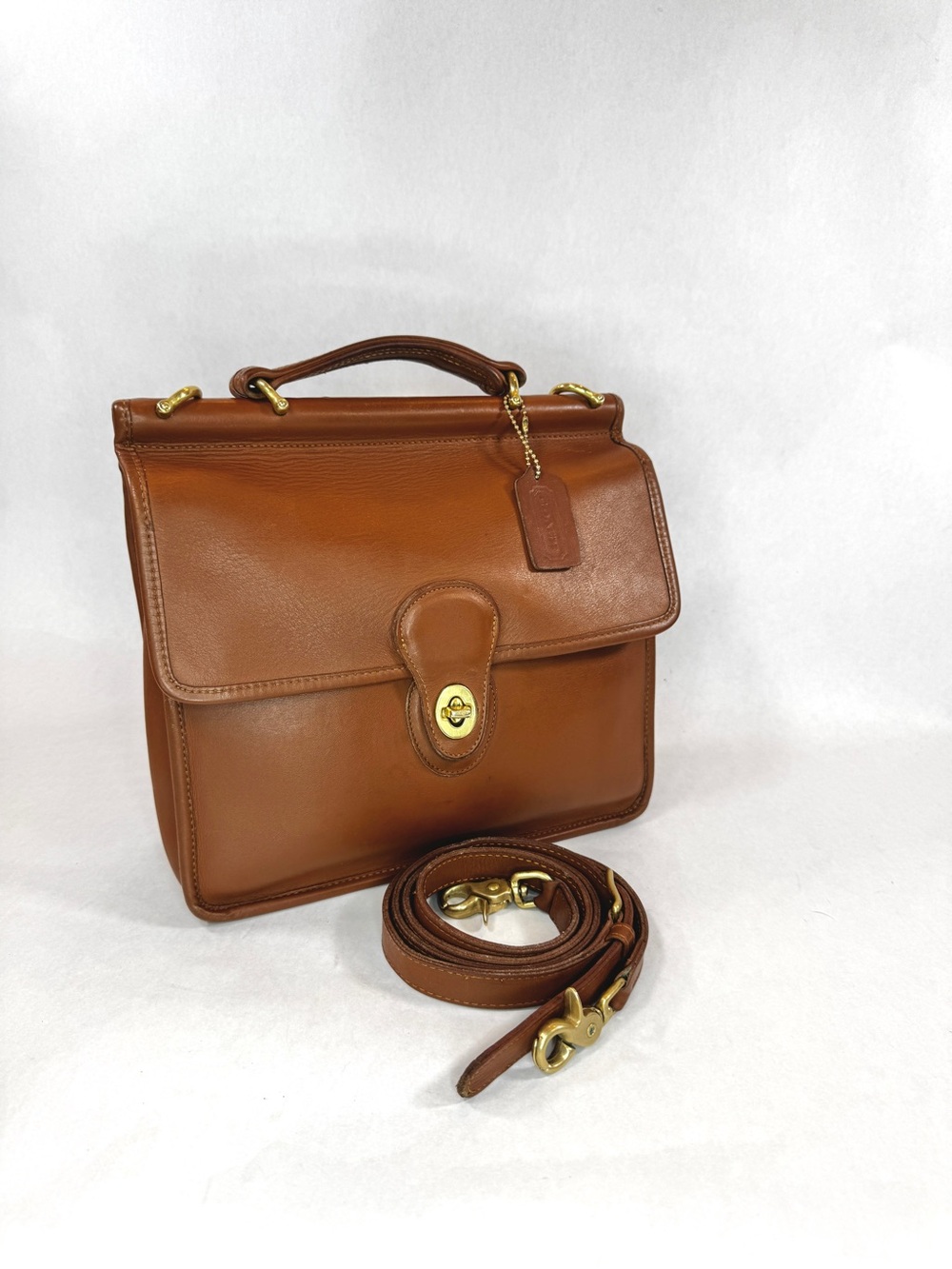 Vintage Coach Willis 9927 British Tan Leather Turnlock Top Handle Crossbody Bag - Picture 10 of 16